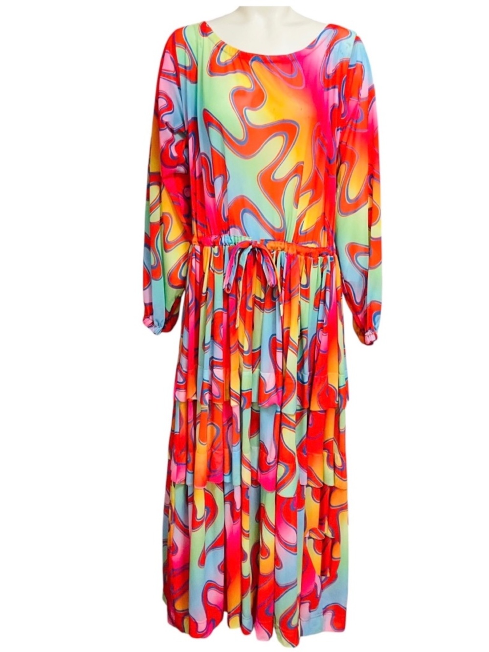 MOLLY GODDARD RED MULTI PRINTED MESH MAXI DRESS